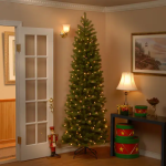 9 ft. Pre-lit Feel Real® Downswept Douglas Fir Pencil Artificial Christmas Tree Clear Lights