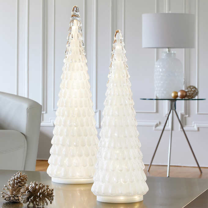 LED Glass Holiday Trees Set of 2